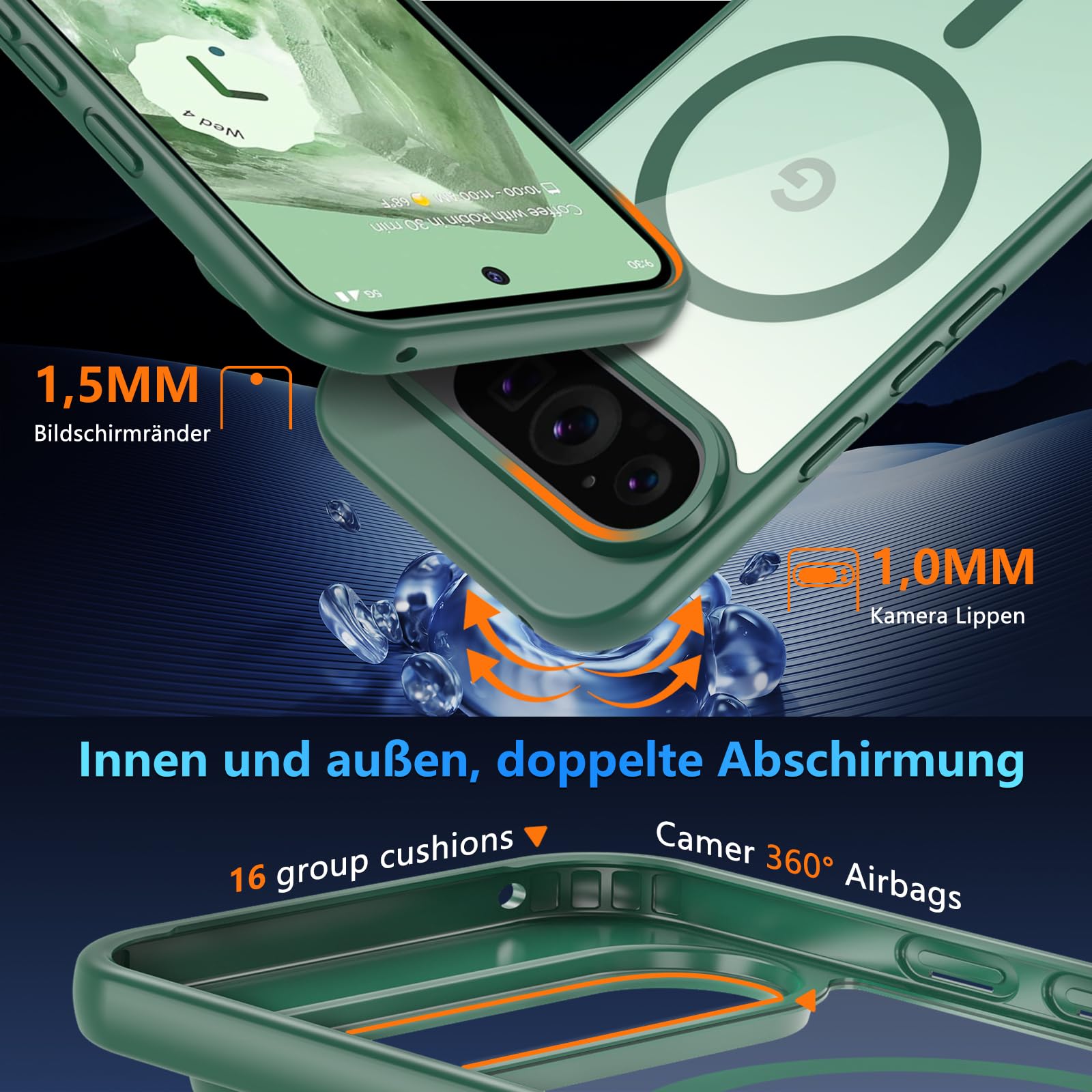 Custodia Magnetica ZhuoFan Per Google Pixel 9/9 Pro – Con 2 Vetri Temperati Privacy, Resistente Agli Urti, Compatibile MagSafe, Trasparente Opaca