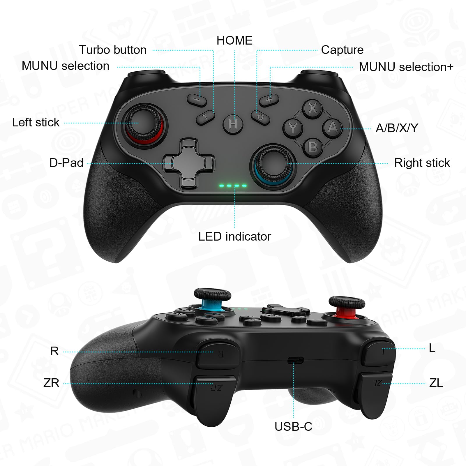 GGiking 2 Stück Wireless Controller für Nintendo Switch 2/Switch/Lite/OLED/PC, mit Wake-up, Turbo, 6-Axis Motion, Dual Vibration, Screenshot