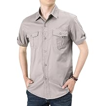Men's Short Sleeve Work Shirt Regular Fit Button Down Outdoor Summer Cargo Shirts