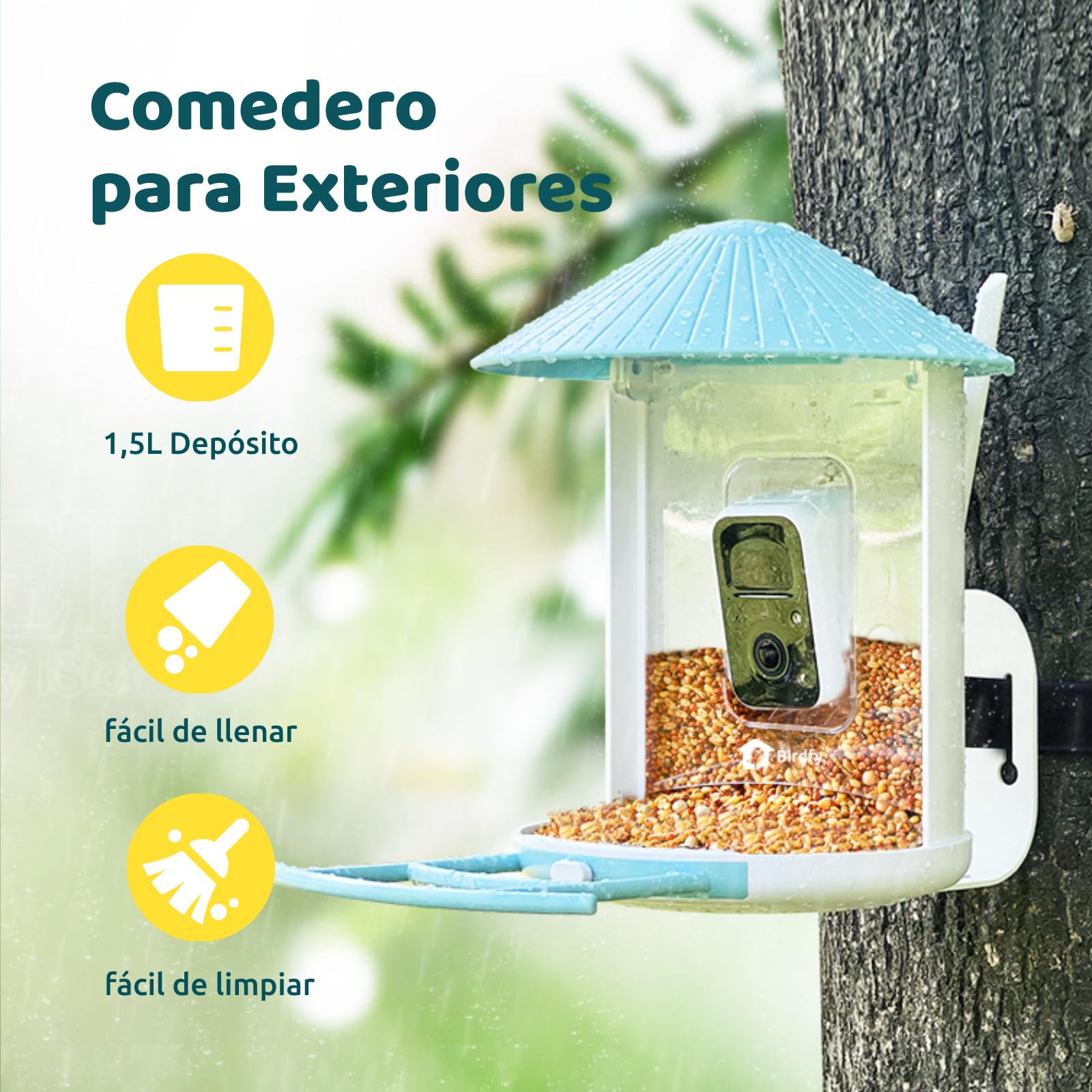 NETVUE by Birdfy Comedero Pajaros Camara, Comedero Pajaros Exterior, Comedero Aves Cámara WiFi con Batería & Solar Panel, Notificación Instantánea, Captura Automática de Imagen/Video