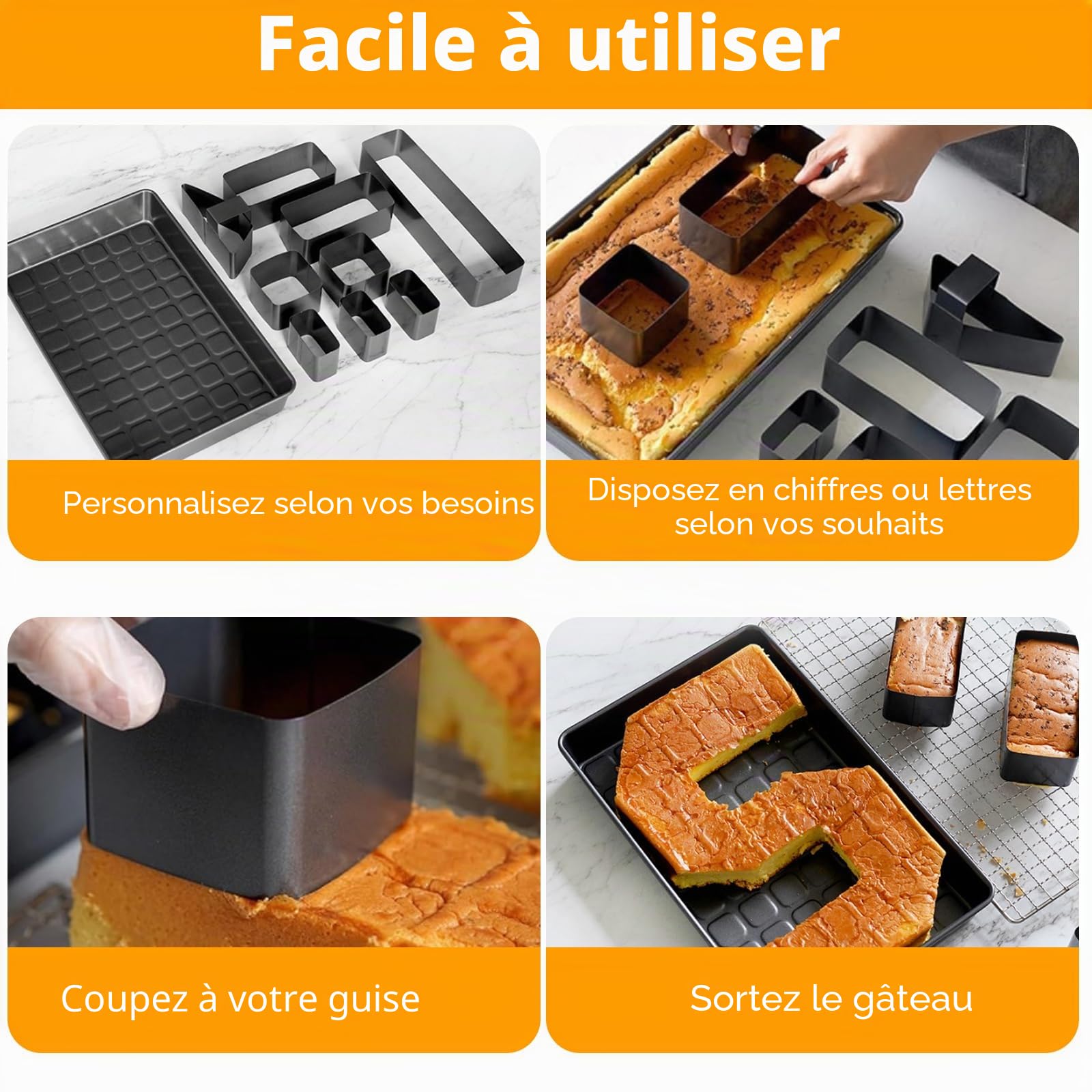 Moule à Gâteau Chiffres et Lettres, 10 Pièces Moule Réglable en Aluminium, Antiadhésif & Résistant à la Chaleur jusqu’à 230 °C, Set Créatif pour Anniversaire, Mariage, Baptême & Fêtes