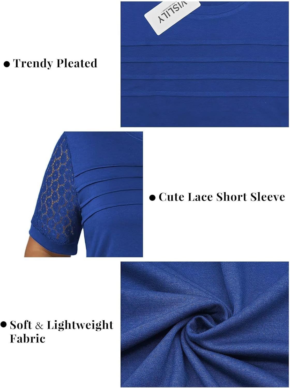 VISLILY Womens-Plus-Size-Summer-Tops Dressy Lace Short Sleeve T Shirts Casual Crewneck Blouses Trendy Pleated Tunics XL-5XL - Image 4