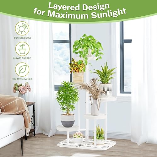 Miniatura 7 de iDavosic.ly Soporte para plantas de 5 niveles para interiores y exteriores, soportes de esquina escalonados para múltiples plantas, soporte de