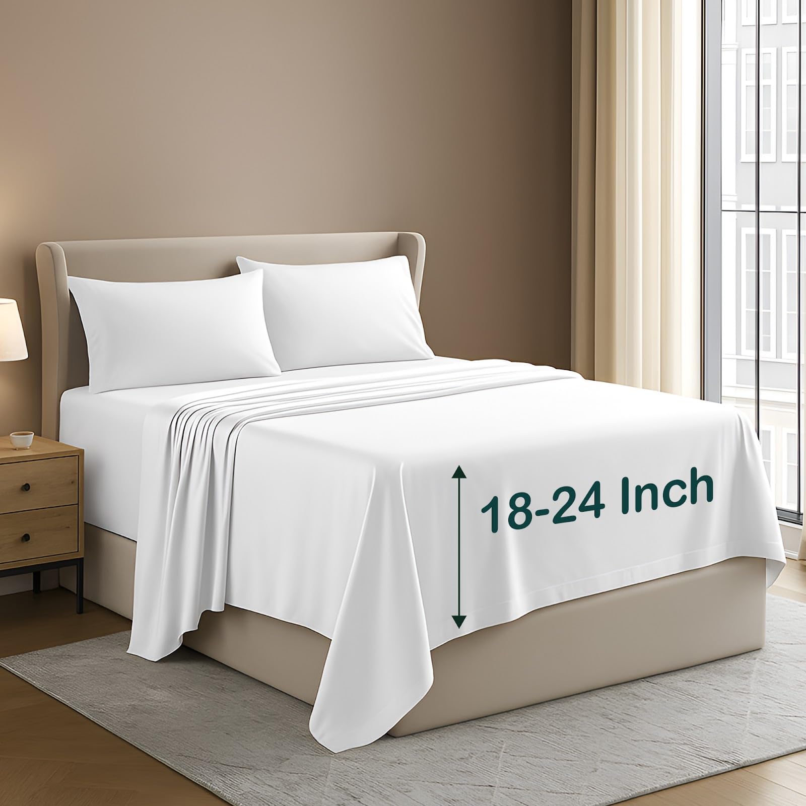 NON Sticky cotton 4 Piece King Extra Deep Pocket Sheet Set, 100% Egyptian Cotton, Soft and Breathable Bedding Sheets, Fits 18