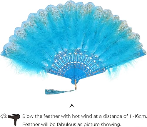 Miniatura 9 de BABEYOND Marabou Feather Fan 20s Vintage Folding Fan Flapper Hand Fan for Costume Dancing (Pink)