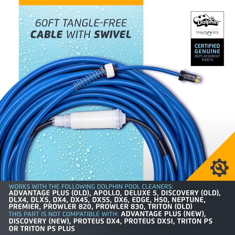 Dolphin Genuine Replacement Part — Durable 60 FT Blue Cable with Swivel for Tangle-Free Operation — 9995872-DIY9995862-DIY