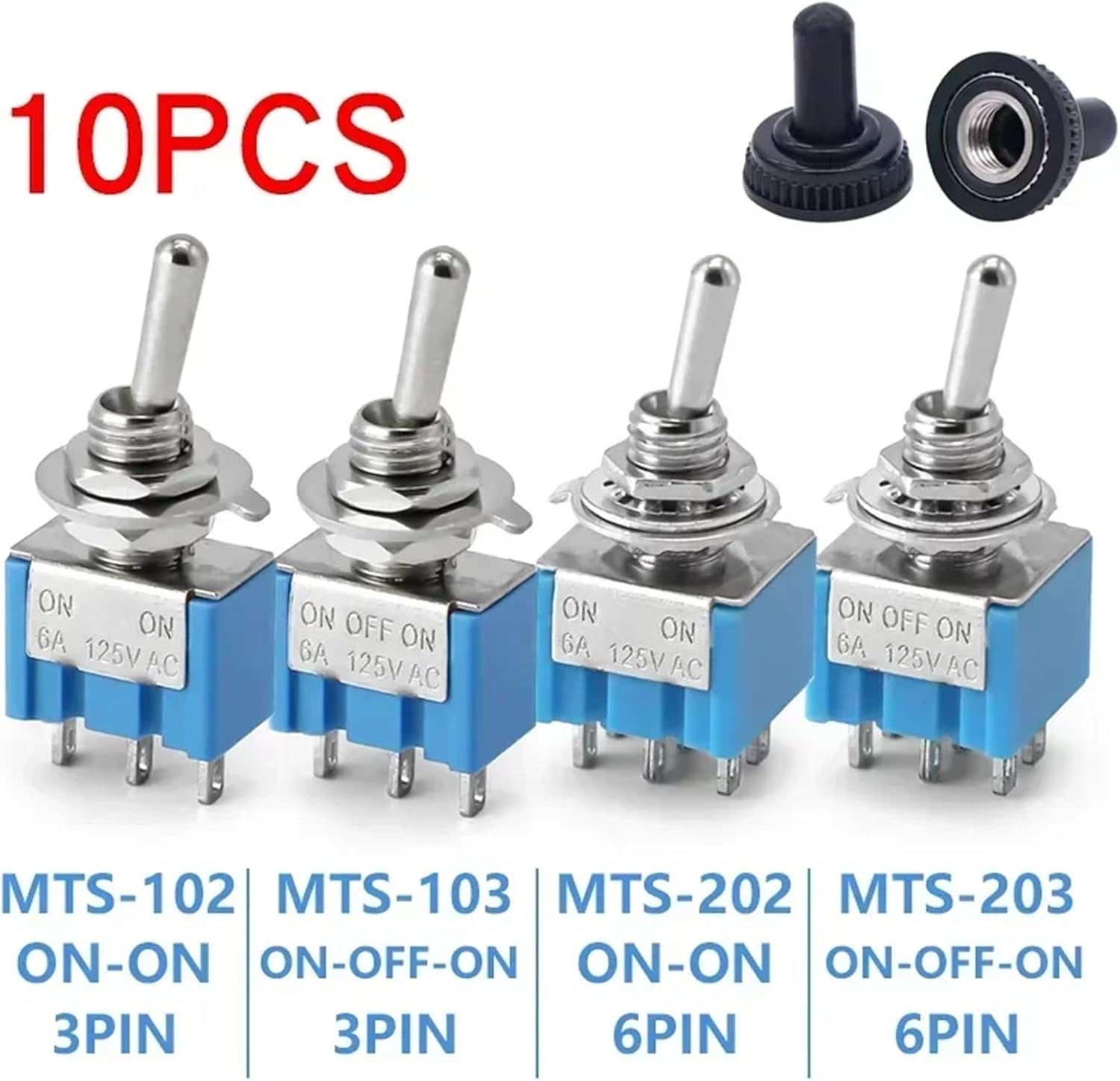 6mm Switches Switch Rocker Switch 6A 125VAC Toggle Switch with Waterproof Cap MTS-102 MTS-103 MTS-202 MTS-203(MTS202 Red)