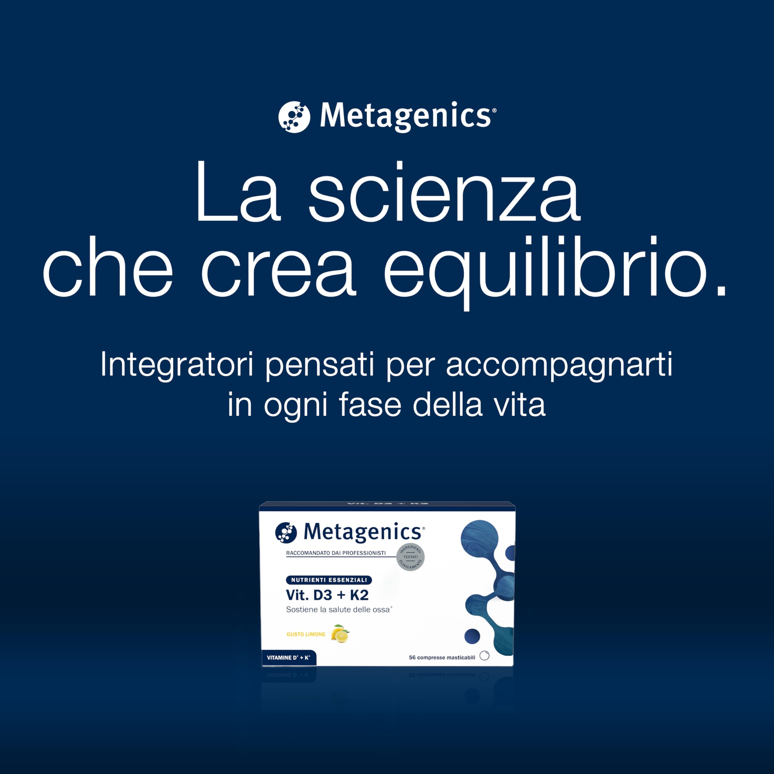 Metagenics Vitamina D3 + K2 - Sostiene la Salute delle Ossa - 56 Compresse Masticabili - Gusto Limone