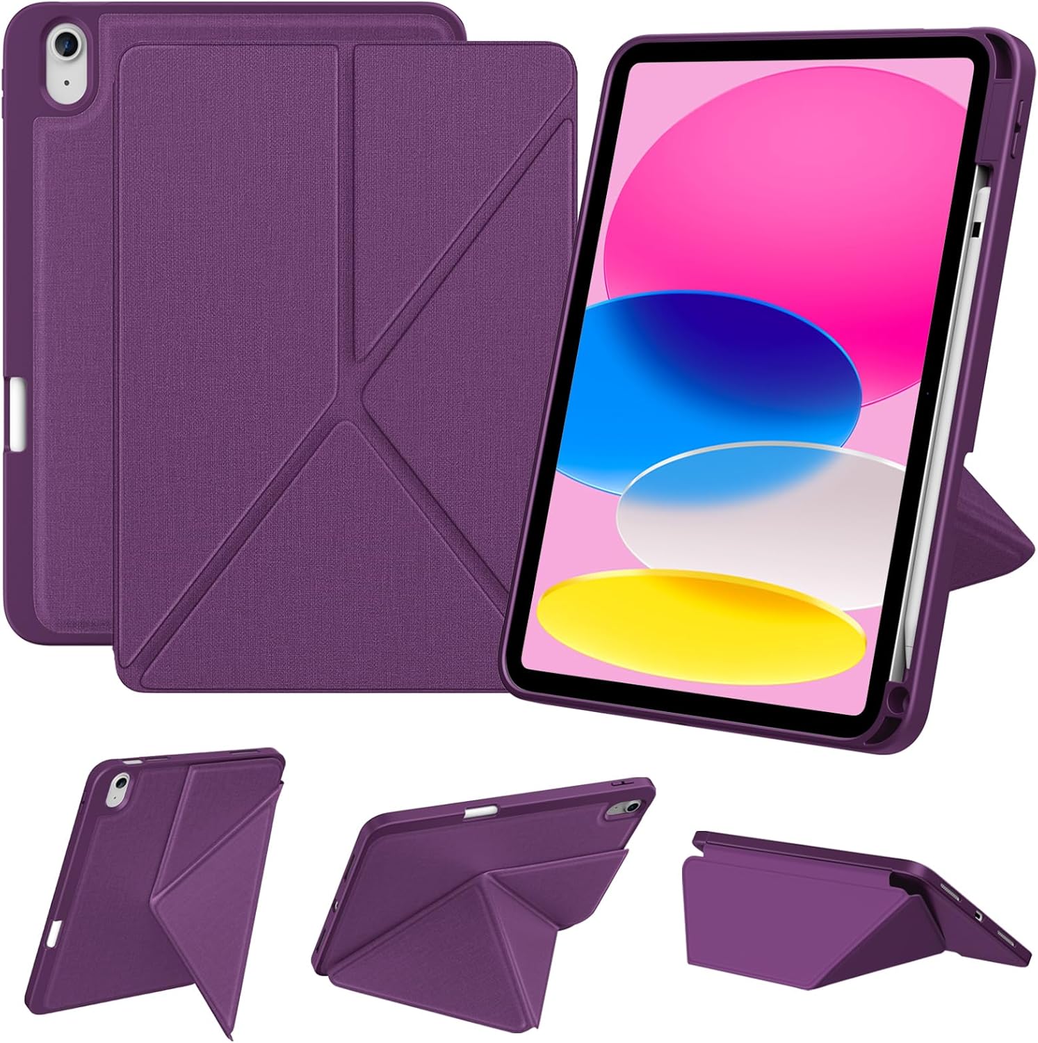 DTTO for iPad (A16) 11th Generation Case 11 Inch 2025, iPad 10th Generation Case 10.9 Inch 2022, Foldable Stand Cover with Landscape and Portrait Modes & Pencil Holder, Dark Purple