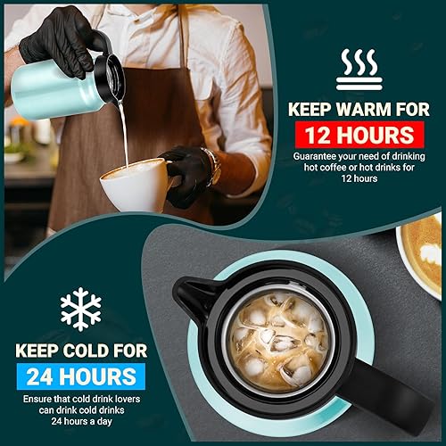 Miniatura 41 de Jarras térmicas de café de 51 onzas para mantener el calor/frío, jarra de café de acero inoxidable, jarra de agua aislada a prueba de polvo