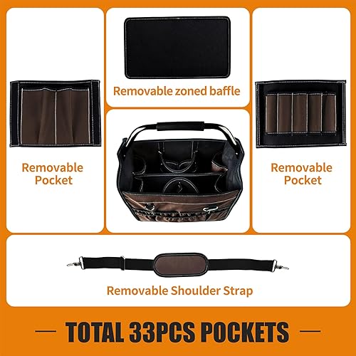 Miniatura 5 de KUNLUN Bolsa de herramientas con parte superior abierta de 17 pulgadas, bolsa de herramientas para electricista, organizador de bolsa de