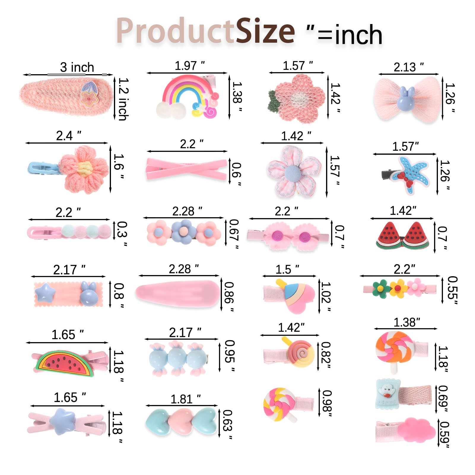 BAISEN 26 Pieces Baby Girls Hair Clips, Sweet Hair Accessories for Girls Cute Animals, Flowers, Fruits, Rainbows - Image 3