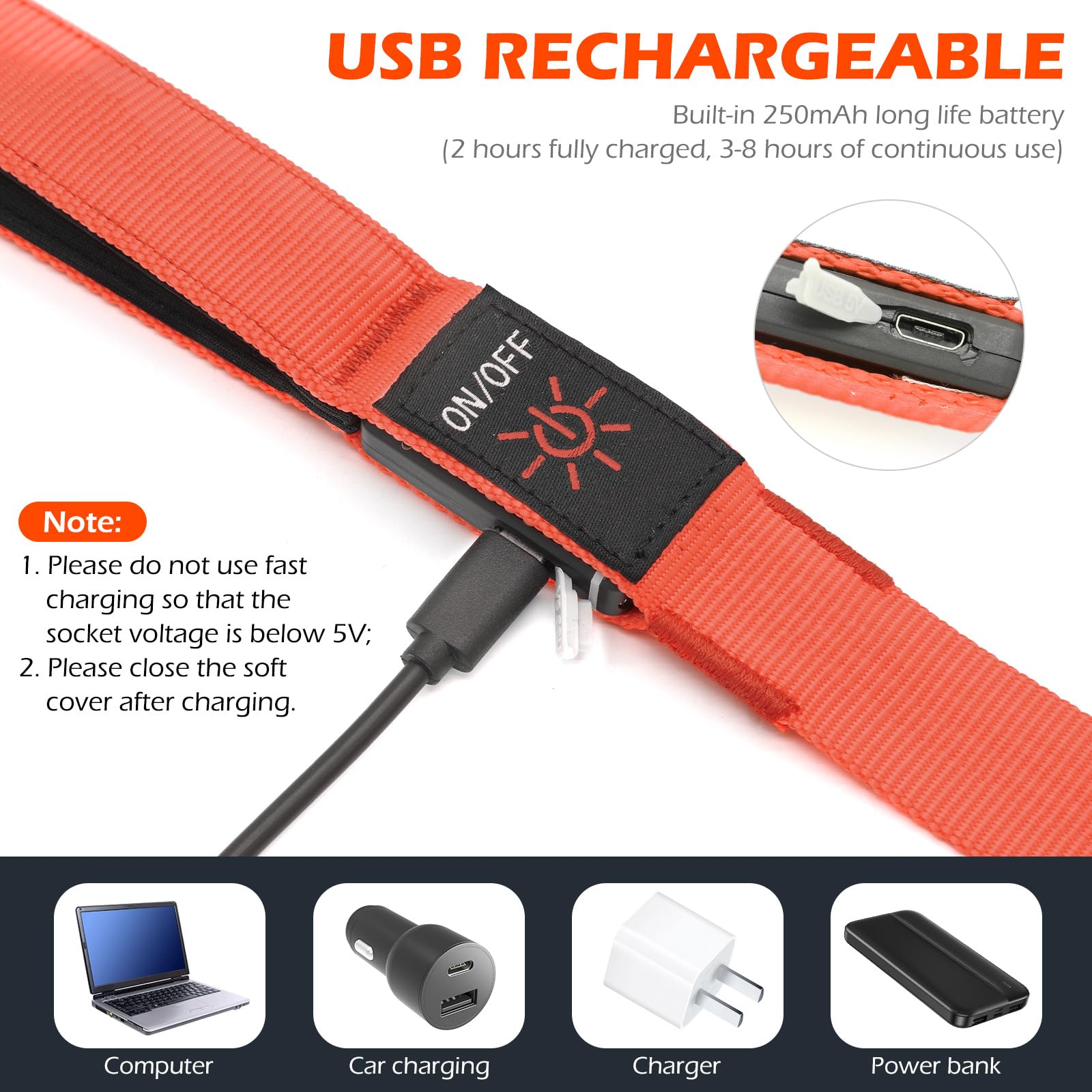 Correa LED para perro, correa de nailon recargable micro USB, correa de seguridad estándar para perros de 4 pies (naranja)