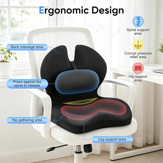 2 in 1 ​Back and Seat Support Cushion, with Detachable Headrest