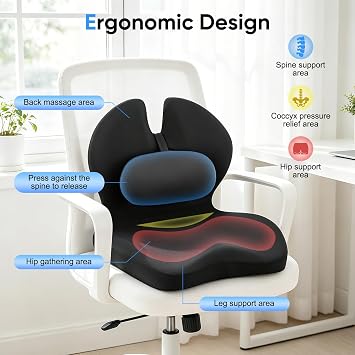 2 in 1 Back and Seat Support Cushion, with Detachable Headrest