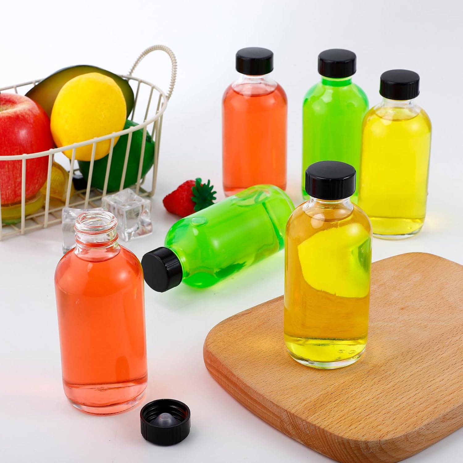 10 Pack Clear Glass Bottles, 4 oz Small Shot Bottle With Lids and Funnels, Leak Proof Mini Travel Bottle, Round Sample Bottles for Juice, Ginger Shot, Oils, Whiskey, Hot Sauce, Liquids