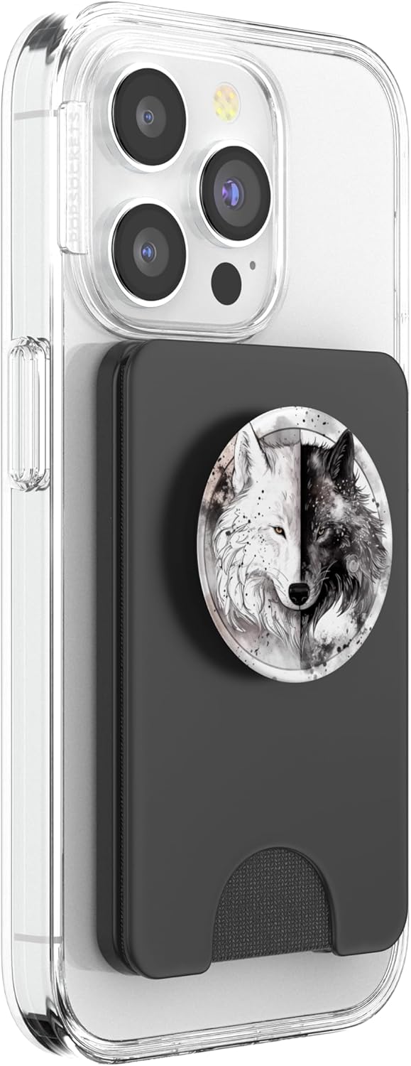 Abstract Watercolor Black And White Yin Yang Wolf PopSockets PopWallet for MagSafe