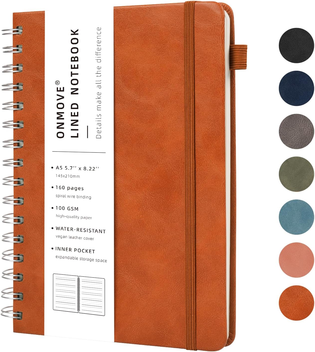Lined Spiral Notebook Journal for Women Men 160 Pages A5 College Ruled Hardcover Leather with Pen Holder Notebook Journals for Note Taking Work Brown Lined Spiral Notebook Journal for Women Men 160 Pages A5 College Ruled Hardcover Leather with Pen Holder Notebook Journals for Note Taking Work Brown