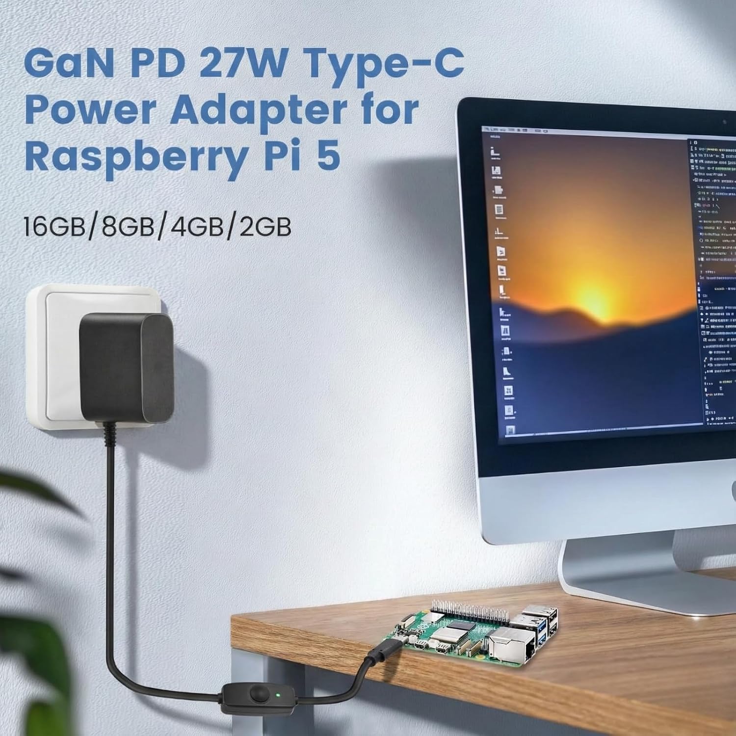 27W PD USB-C Switch Power Supply for Raspberry Pi 5, 5.1V 5A 27W GaN PD Power Supply for Raspberry Pi 5 16GB/8GB/4GB/2GB (ETL Listed) - 6