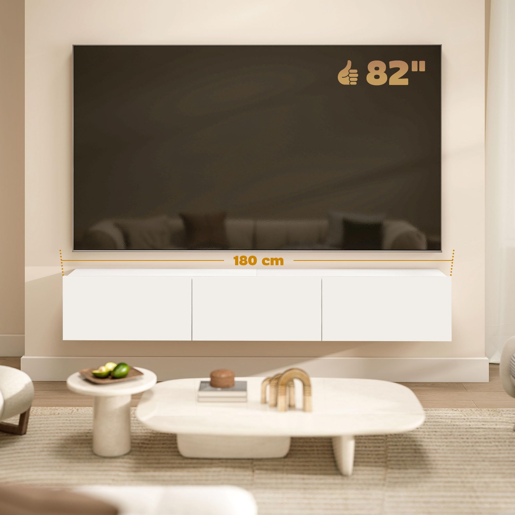 HOMCOM TV Schrank Lowboard hängend 180 cm für Fernseher bis 82 Zoll Weiß