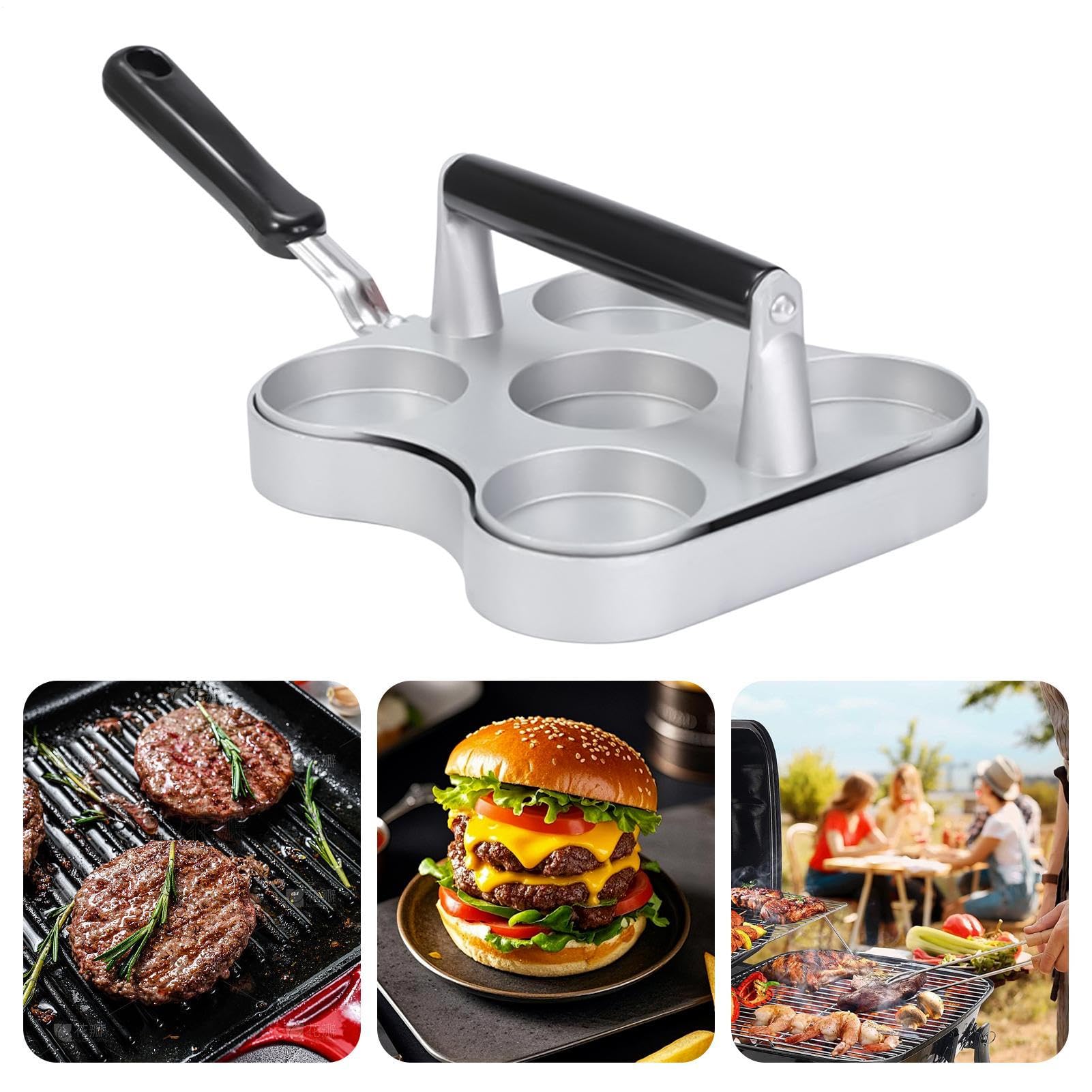 Heavy Duty Grill Press Tool z 5 kratkami z uchwytem | Akcesoria do miażdżenia mięsa do kuchni, grilla, posiłków na zewnątrz i na zewnątrz