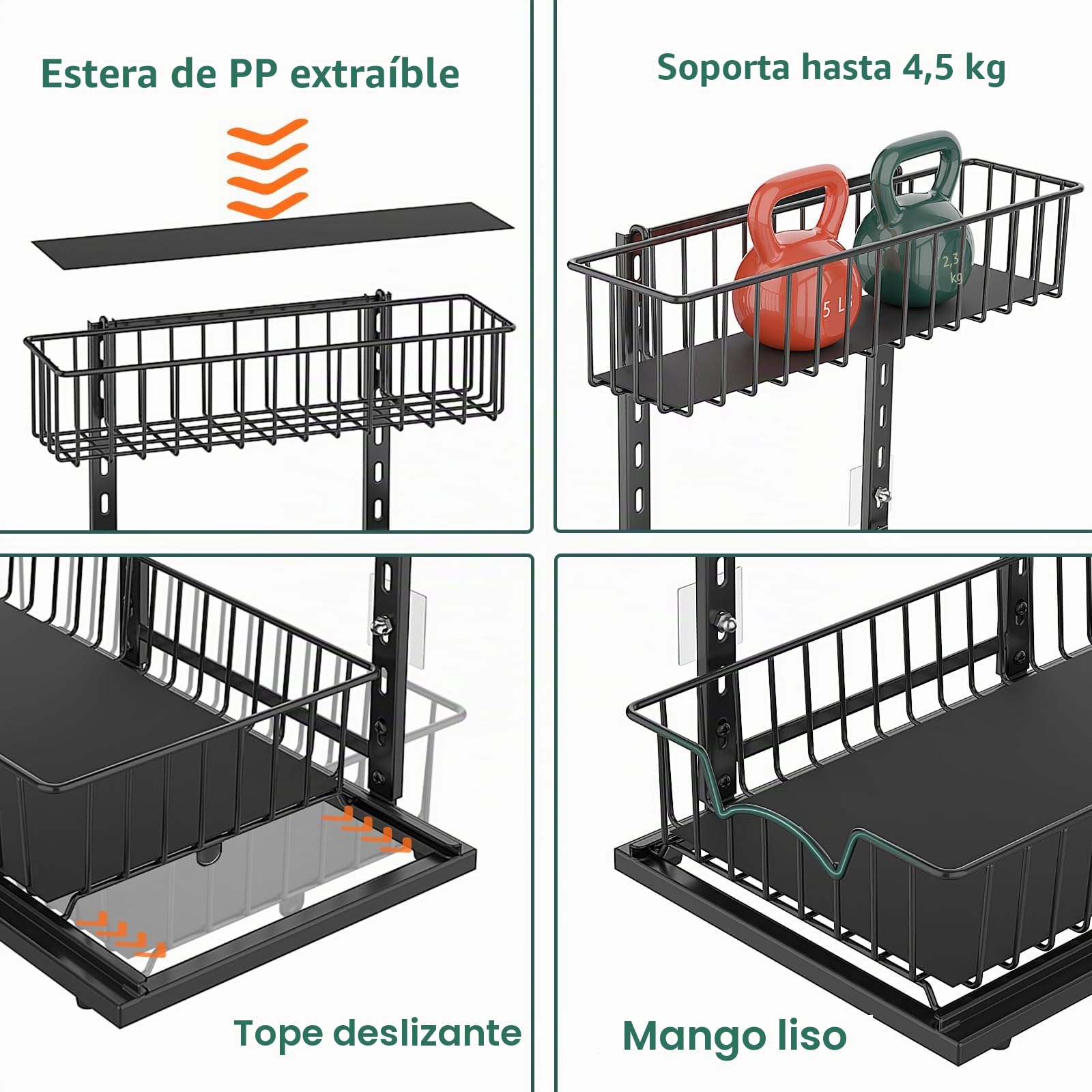 Organizador de almacenamiento para fregadero, cesta deslizante extraíble de 2 niveles, estante de cajón metálico, estantes organizadores multiusos