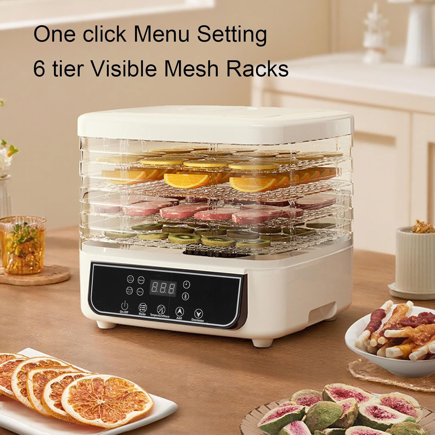 Luqeeg Food Dehydrator, 160W Touch Control 6 Tray Electric Food Drying Machine, Adjustable Temperature Timer Freeze Dryer Machine Fruit Dryer for Meat Jerky Veggies Dried Snacks (US Plug 110V)