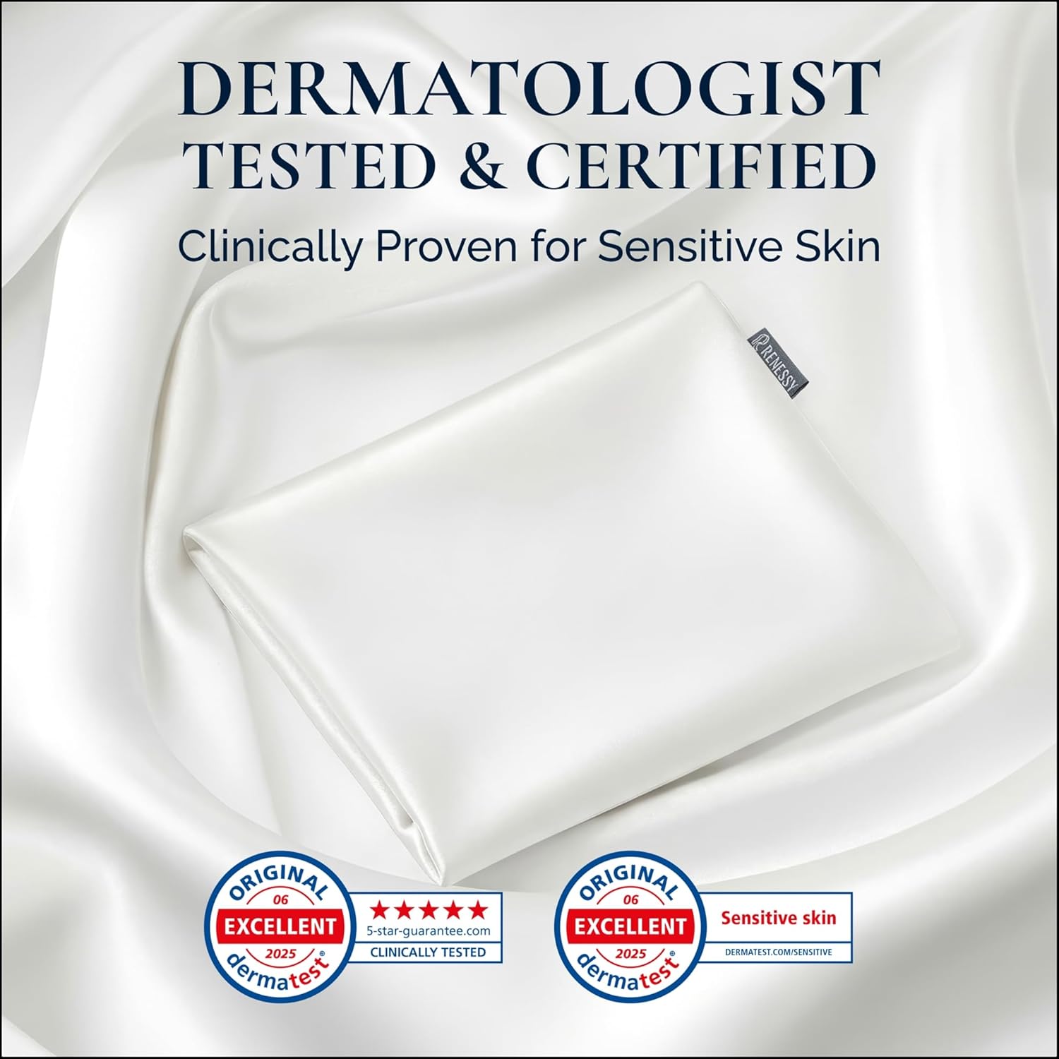 Premium Silk Pillowcase 100% Organic Mulberry Silk, 22 Momme, Grade 6A - Oeko-Tex Certified in Germany - Luxury for Hair & Skin, 1 Piece (Standard, Natural Silk Off-White)