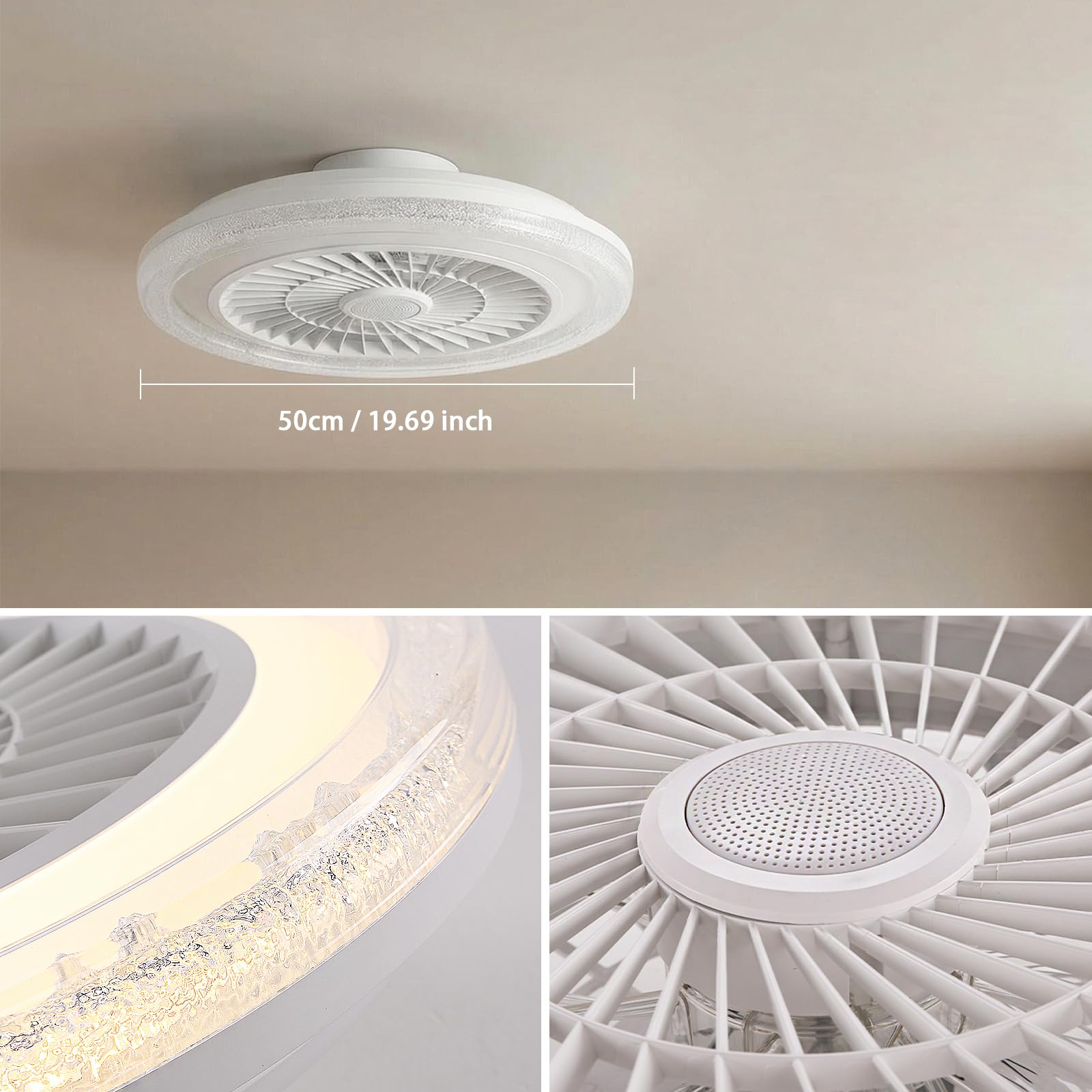 Musical Ventilatore da soffitto LED 50 cm RGB con lampada con telecomando e altoparlante Bluetooth, ventilatore da soffitto con luce reversibile silenziosa per camera da letto
