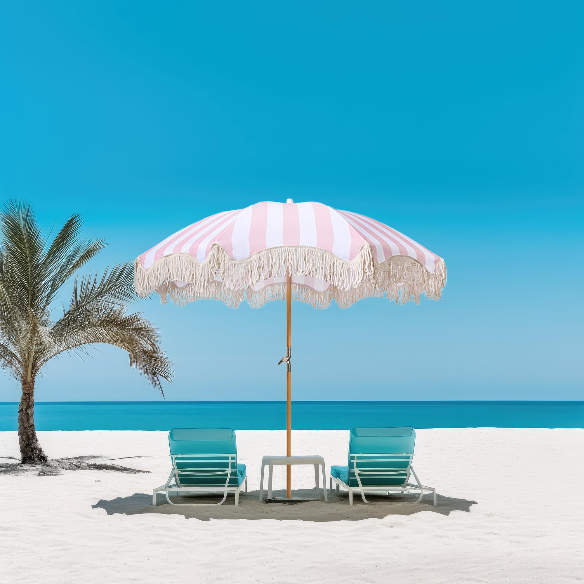 180cm Strandparaplu met Franje, Draagbare Schaduw Tassel Tuinparaplu met Draagtas, Opvouwbare Houten Pool Patio Paraplu voor Terras Buiten Balkon Camping Tafelparaplu