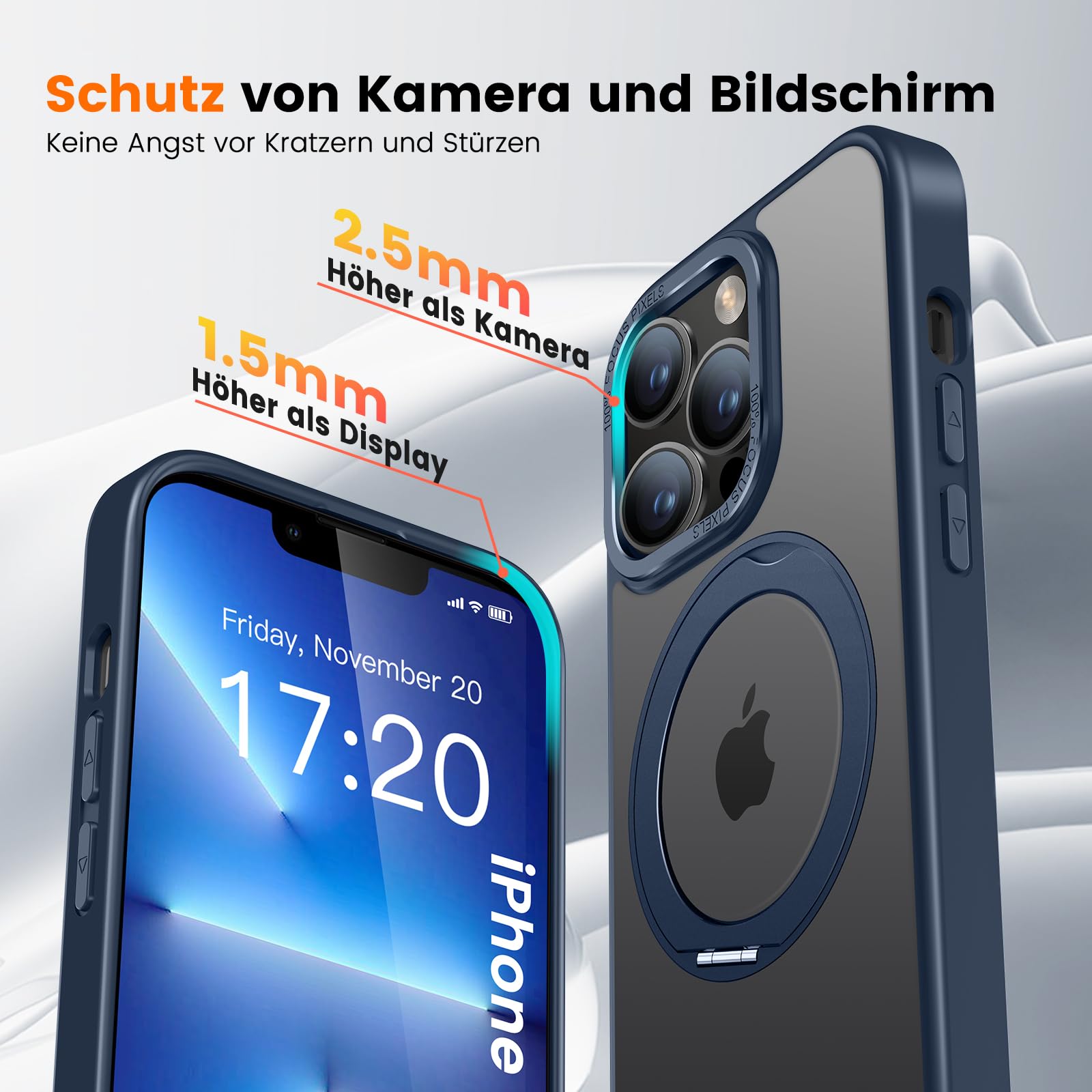 HuwaiH Cover Magnetica Con Supporto 360° Per IPhone 14/13 - Custodia Robusta Con Anello Invisibile, Protezione Militare, Blu Marino - 3