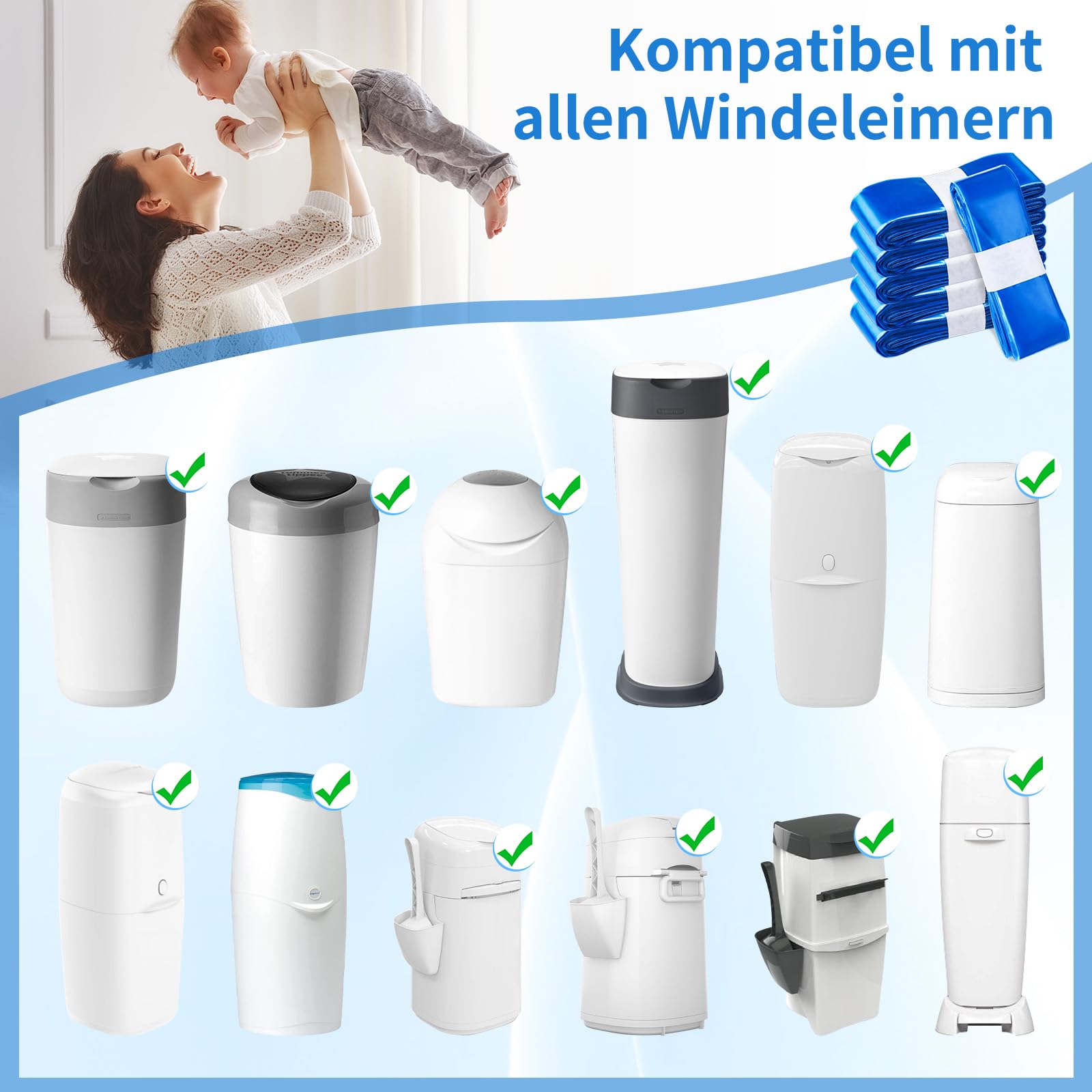 Recambios Cubos de Pañales 12 Piezas, Recambios compatible con todos contenedores de pañales, Fuerte compatibilidad, instalación sin complicaciones