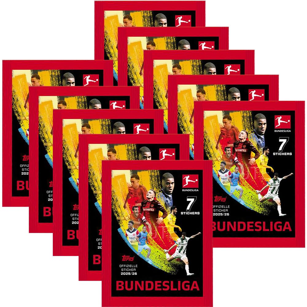 Bundle mit Topps Bundesliga Sammelsticker 2025/2026-1 Album + 10 Tüten + exklusive collect-it Hüllen