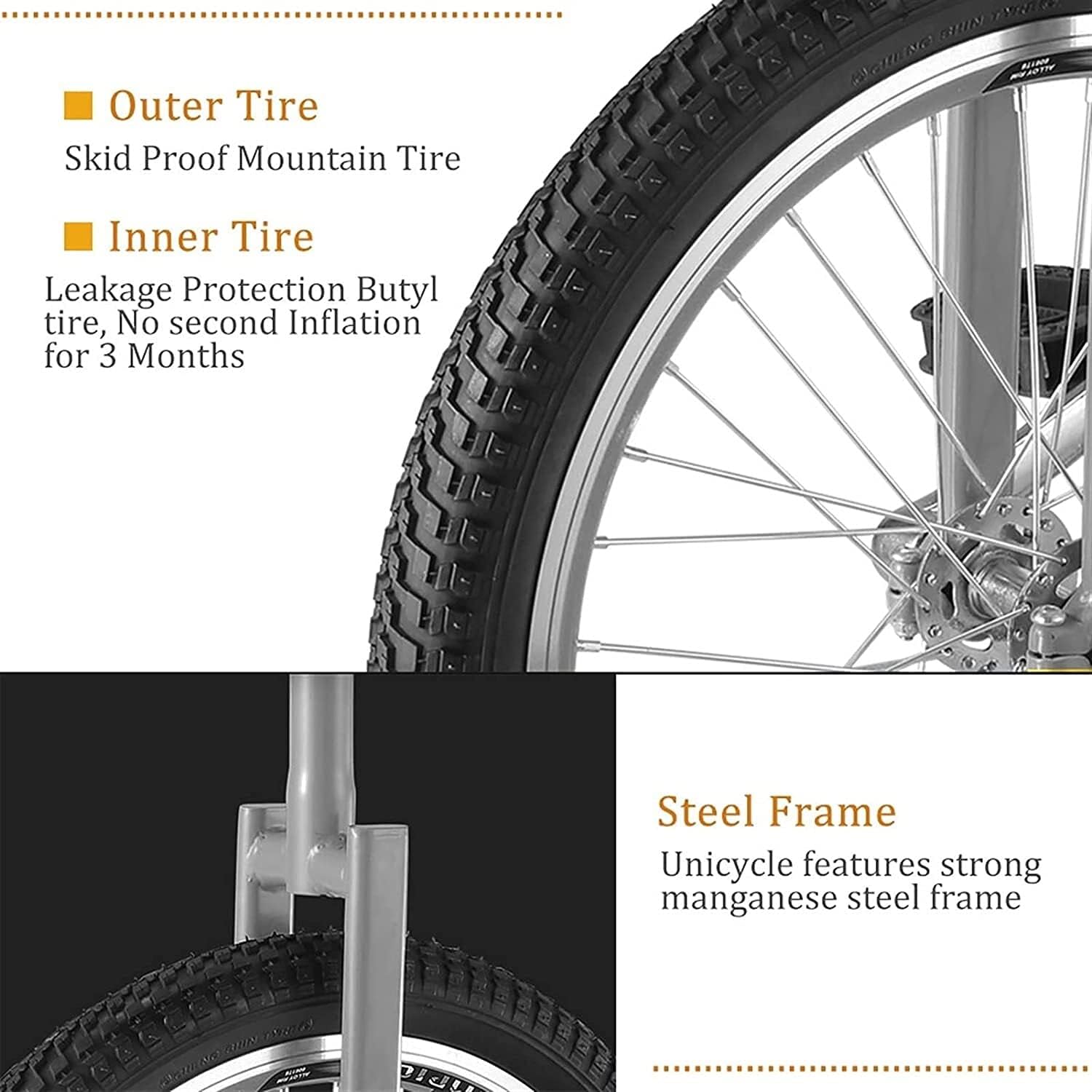 20" Unicycle Roller Slip Circulation Sports Fitness Motion, Single Wheel Balance Bicycle, Sport Travel Safe, Comfort