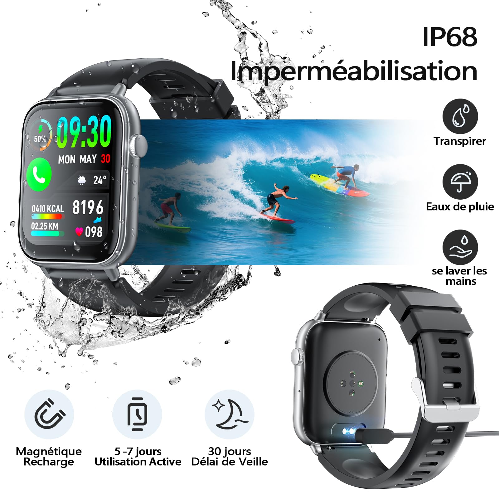 Montre Connectée Homme Femme avec Appel Bluetooth | 1,85'' HD Smartwatch avec Sommeil Fréquence Cardiaque SpO2 Podomètre,112+ Modes Sportifs Montre Étanche IP68,pour Android iOS