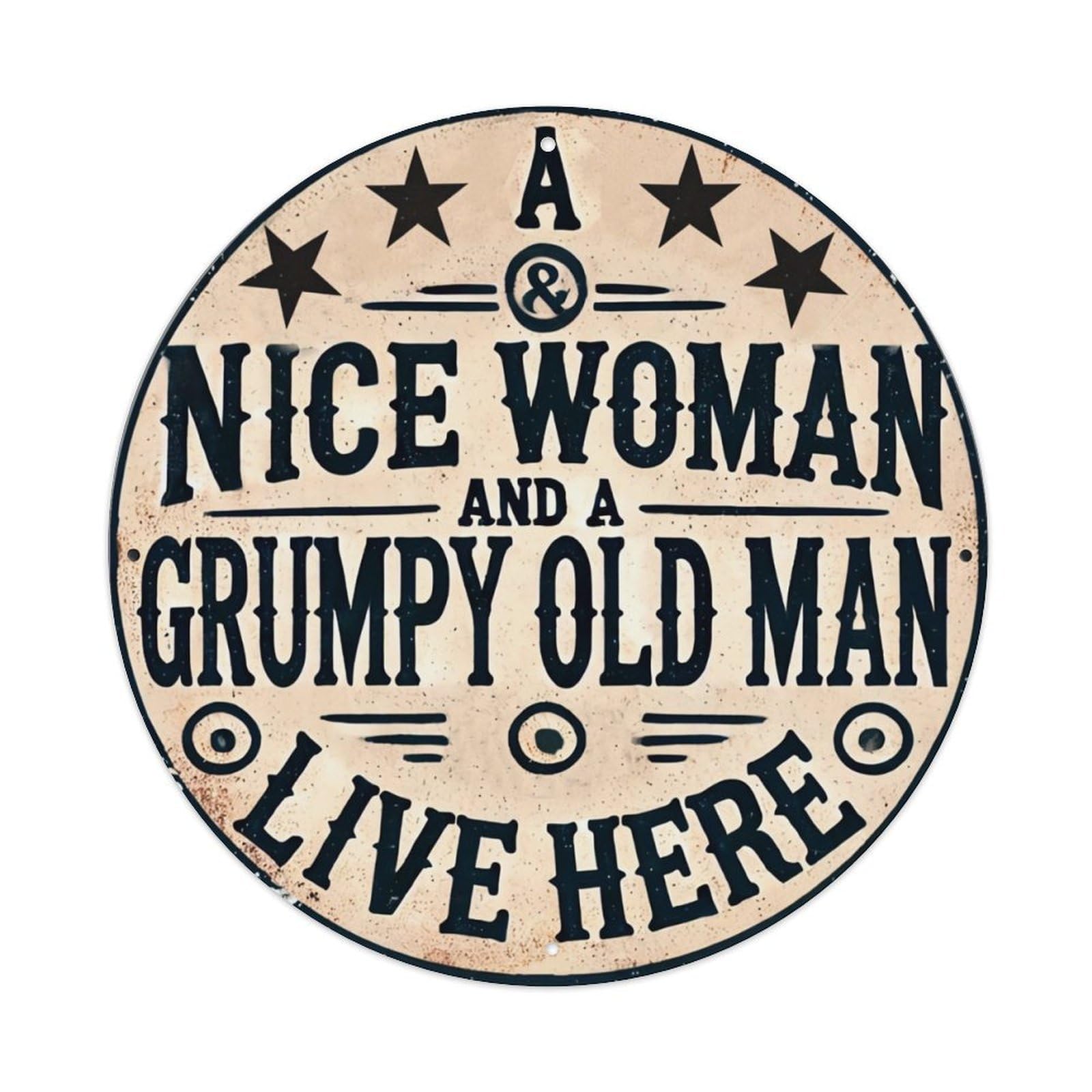 Jdyansheng Vintage A Nice Woman And Grumpy Old Man Live Here Tin Sign Metal Poster Metal Signs For Home Man Cave Bar Cafe Kitchen Laundry Room Wall Decorations 8X8 Inches