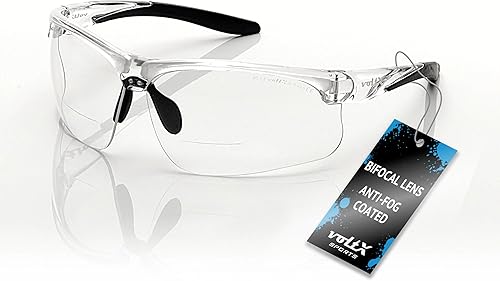 voltX 'Constructor Ultimate' Gafas de seguridad bifocales de lectura (marco transparente, lente amarilla +3.0 dioptrías) Certificado CE EN166FT