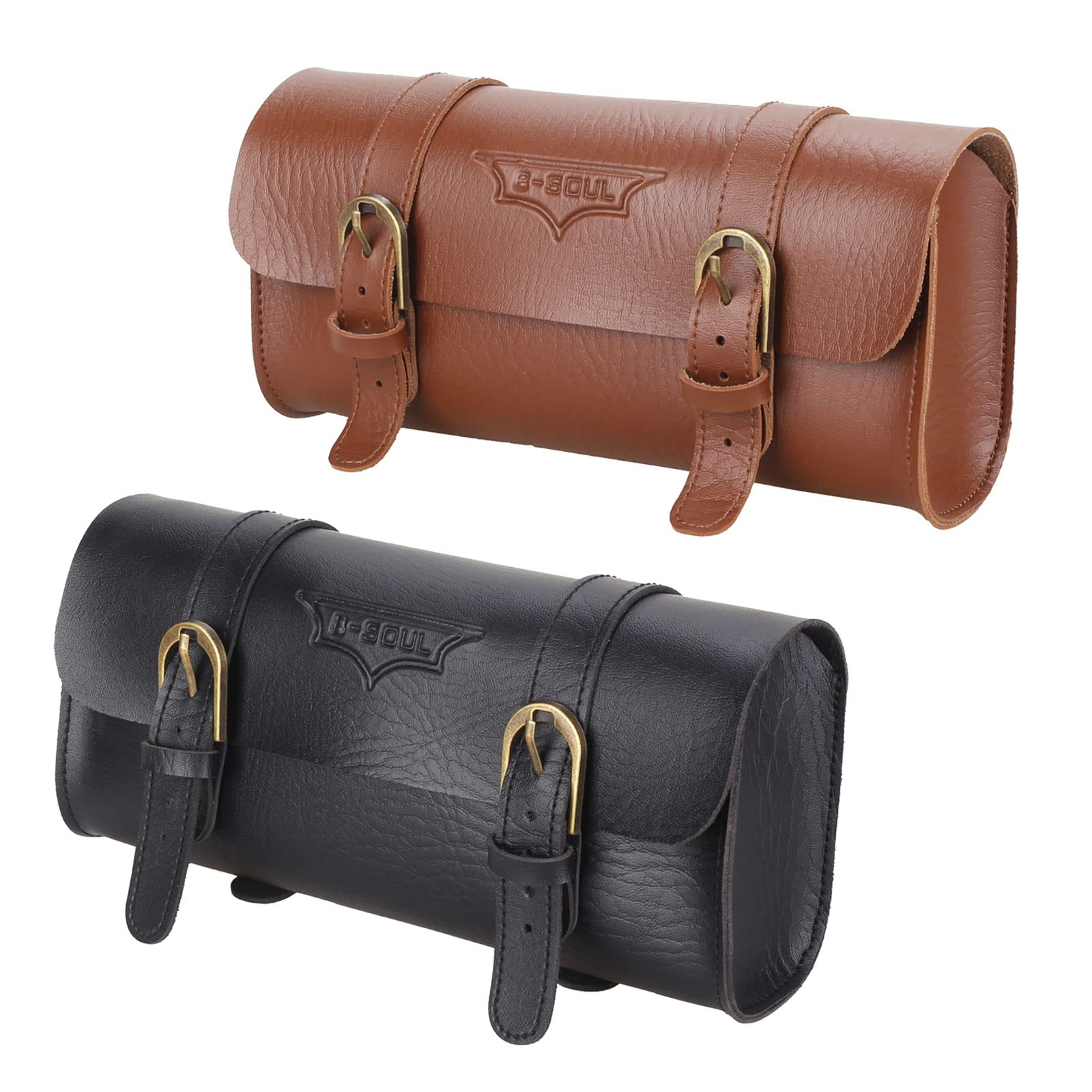 JoyFan Borsa per manubrio moto in pelle per Harley Yamaha Honda Shadow Kawasaki Suzuki Vulcan, nero