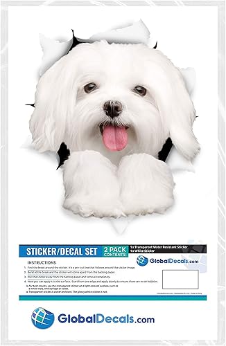 Miniatura 6 de Winston & Bear Calcomanías 3D para perros, paquete de 2, lindas calcomanías de perro maltés para pared, nevera, inodoro y más, calcomanías maltesas