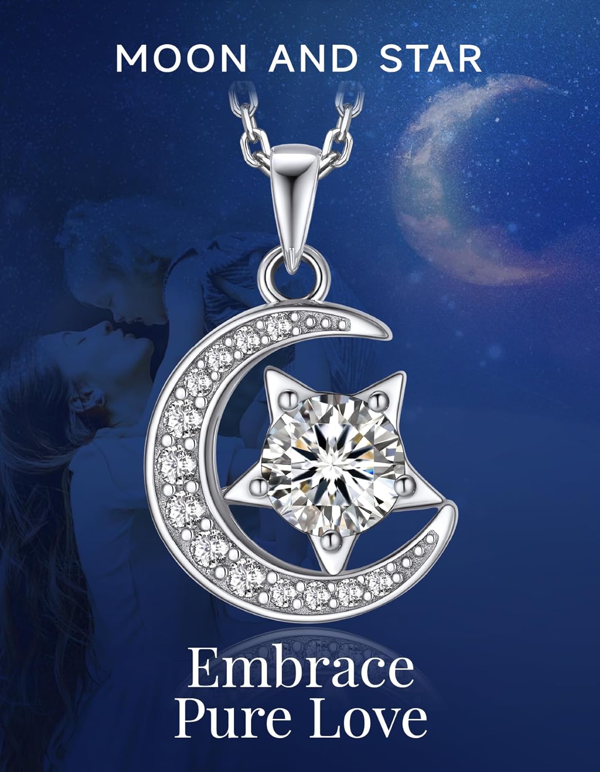 MomentWish Heart Necklace for Women, 1 Carat Simulated Moissanite Necklace for Her 925 Sterling Silver Halo Pendant Anniversary Valentine's Day Birthday Gifts for Mom Wife Girlfriend-Heart - Image 4