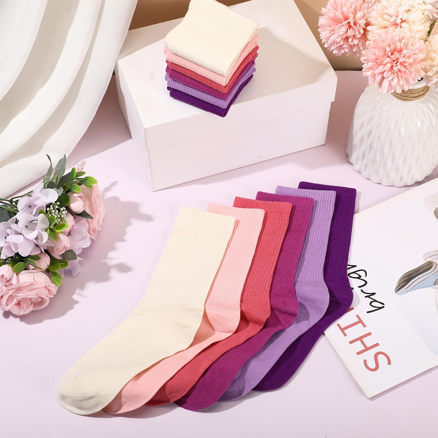 Jadive 6 Pairs Women's Cotton Crew Socks Colorful Soft Casual Gradient Athletic Socks Bootie Socks for Sport Running Walking