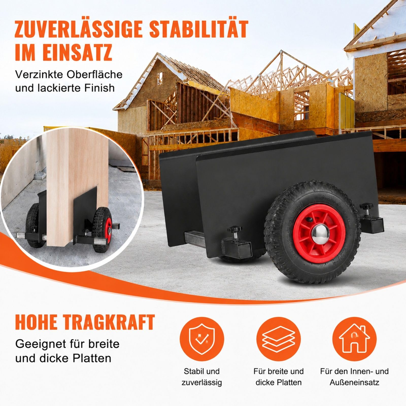 Plattenwagen, 600 lb Traglast, Lufträder, verstellbare Klemme für Gipskartonplatten und Materialtransport