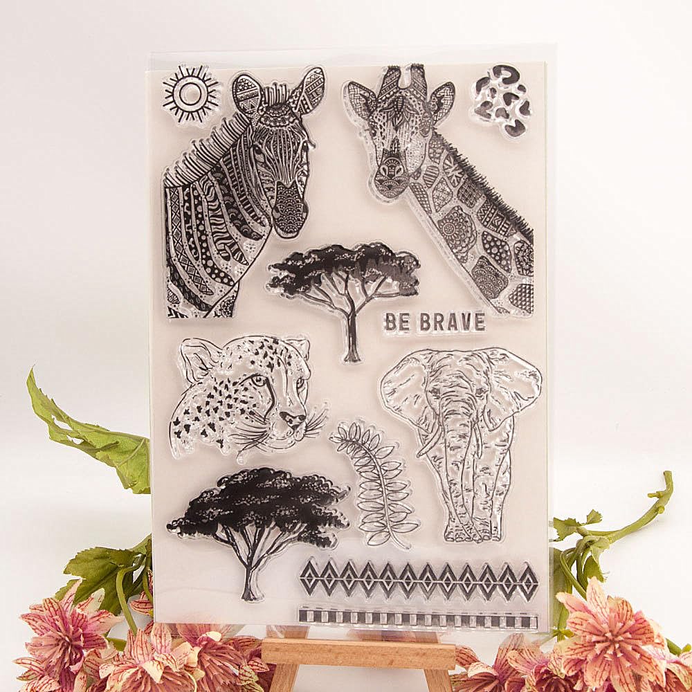 Giraffe Zebra Elephant Clear Stamps for Card Making Decoration DIY Scrapbooking,Cheetah Tree Animal Silicone Transparent Seal Clear Stamps for Embossing Album Decor Craft.