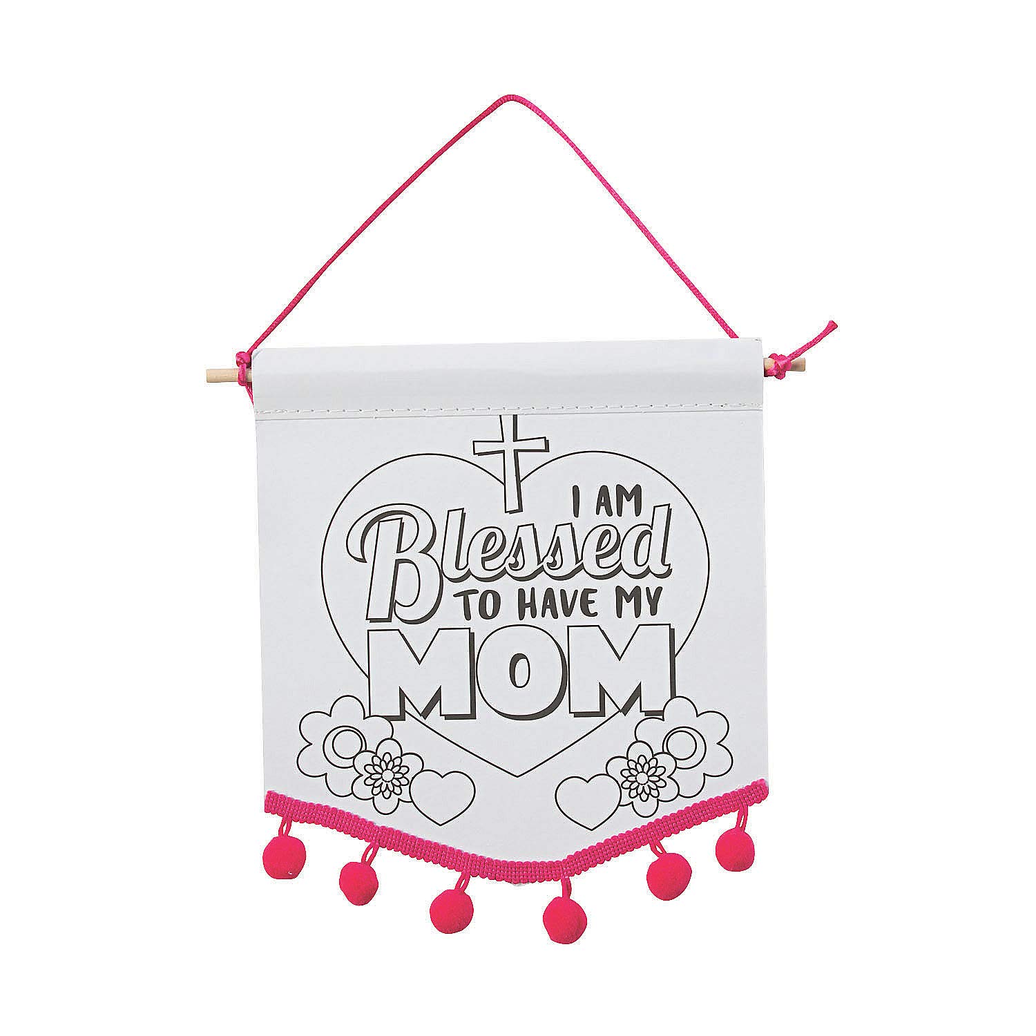Color Your Own Religious Mother’s Day Pom-Pom Banners - Makes 12 - Sunday School and Craft Kits for Kids