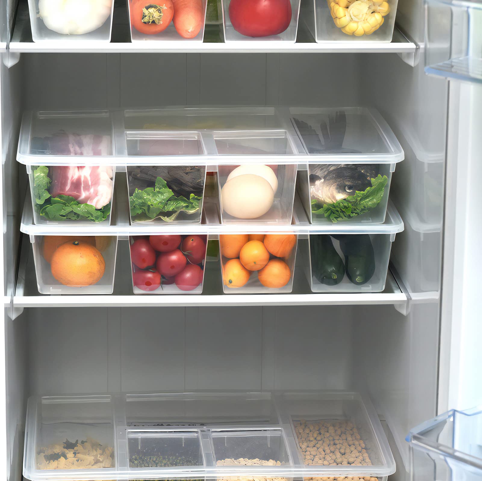 Mano 2Pack Divided Veggie Tray with Lid Snackle Box Charcuterie Container for Fridge Clear Compartment Snack Containers Stackable Produce Saver for Fruit,vegetable,meat and Fish