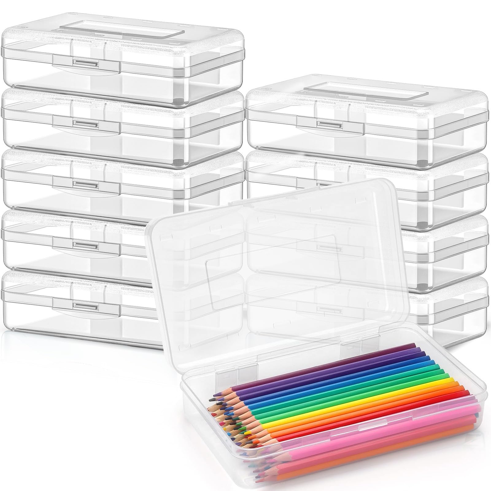 Caja de lápices de plástico transparente, estuche de almacenamiento de suministros de oficina, caja organizadora para bolígrafos y más suministros escolares de oficina (paquete de 10)