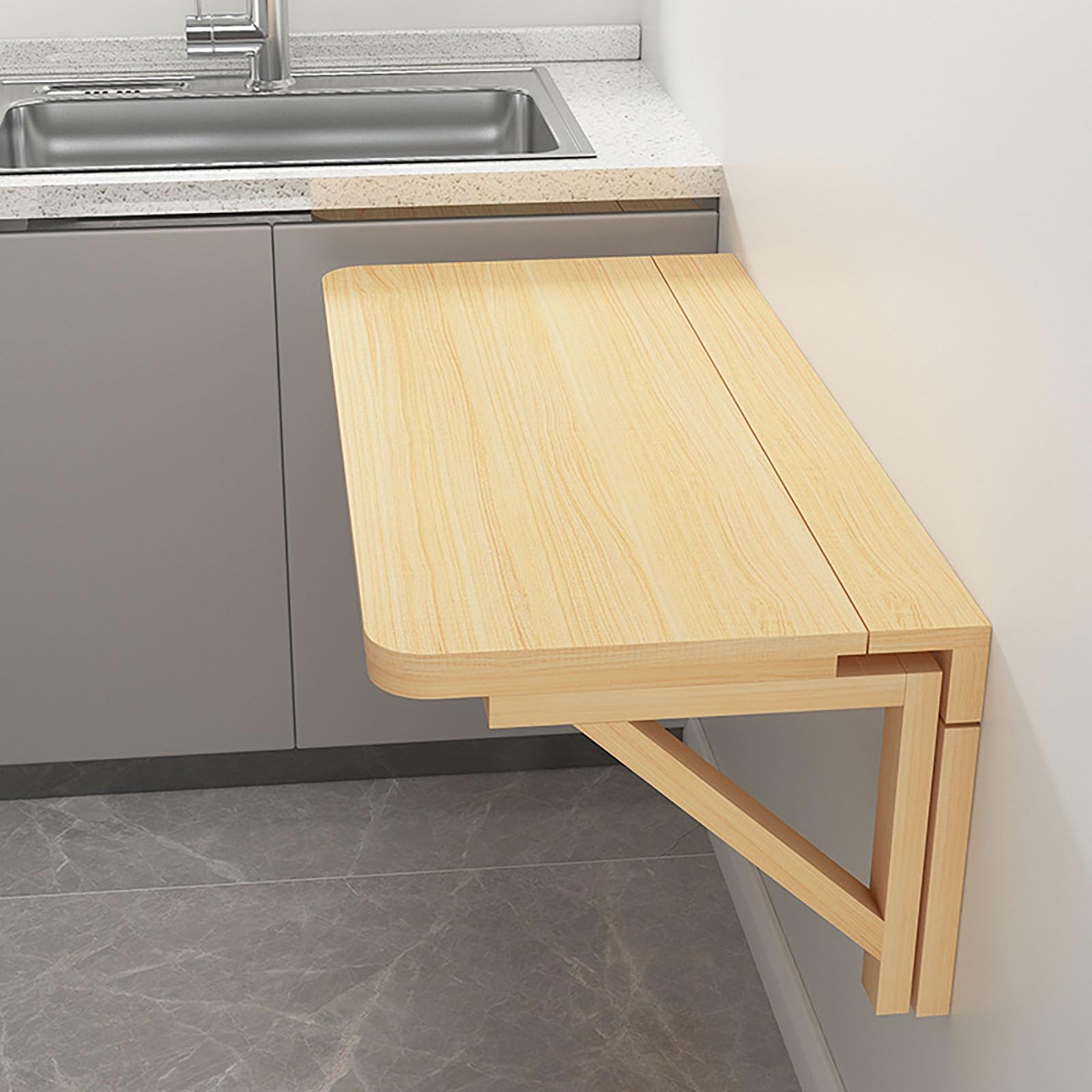 Klappbarer Esstisch aus Massivholz zur Wandmontage - Platzsparender Schwebender Schreibtisch mit ausziehbarer Arbeitsplatte (60x40cm) - Vielseitige platzsparende Werkbank für kleine Flächen