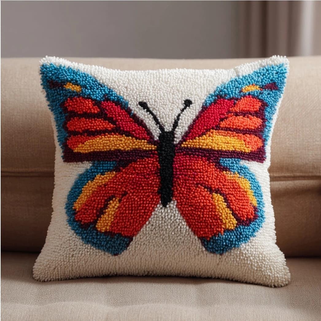 Taxpy DIY Latch Hook Pillow Kit Butterfly 17X17 Inch