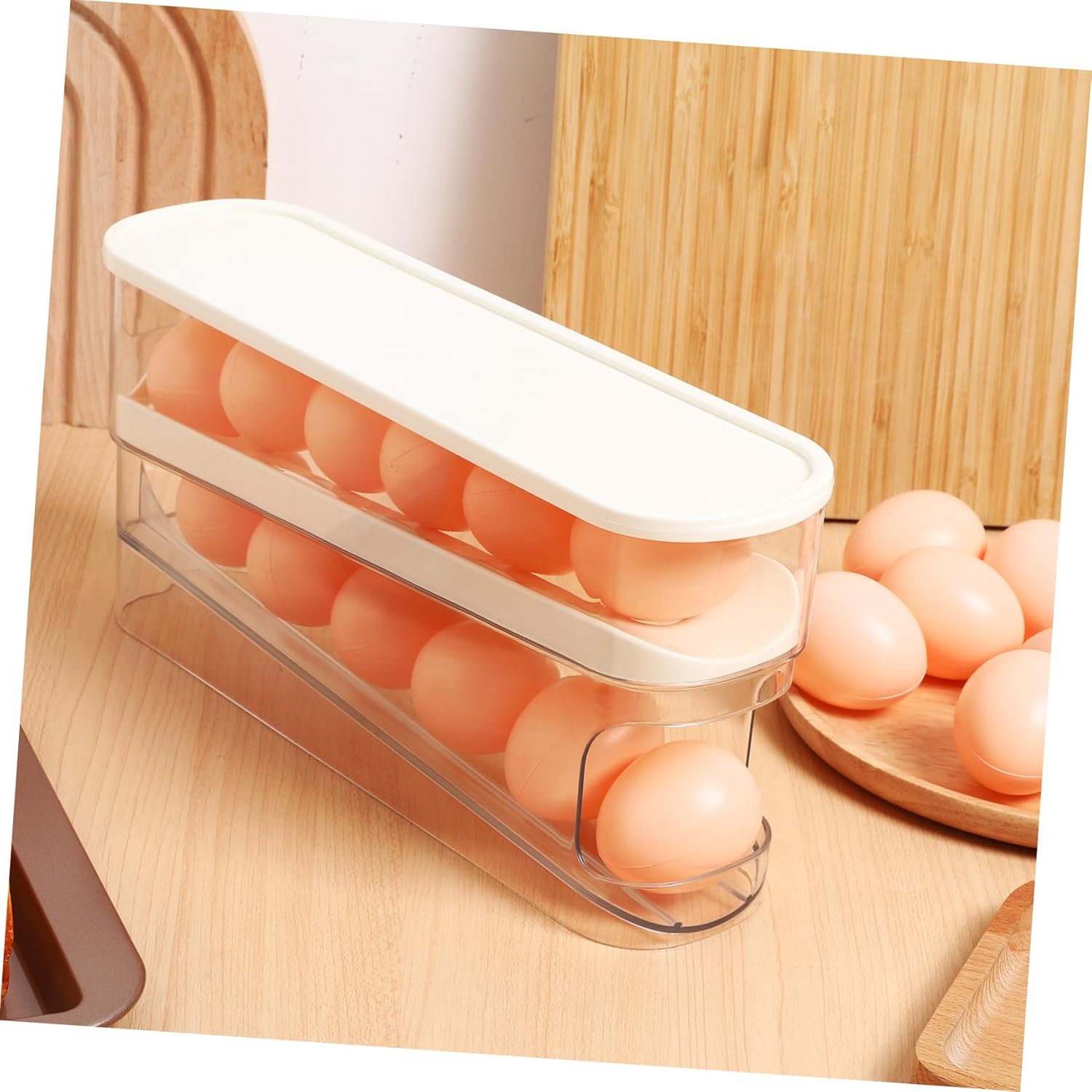 Egg Organizer for Refrigerator Rolling Egg Storage Fridge Organizer Lid Refrigerator Door Bin Roller Case