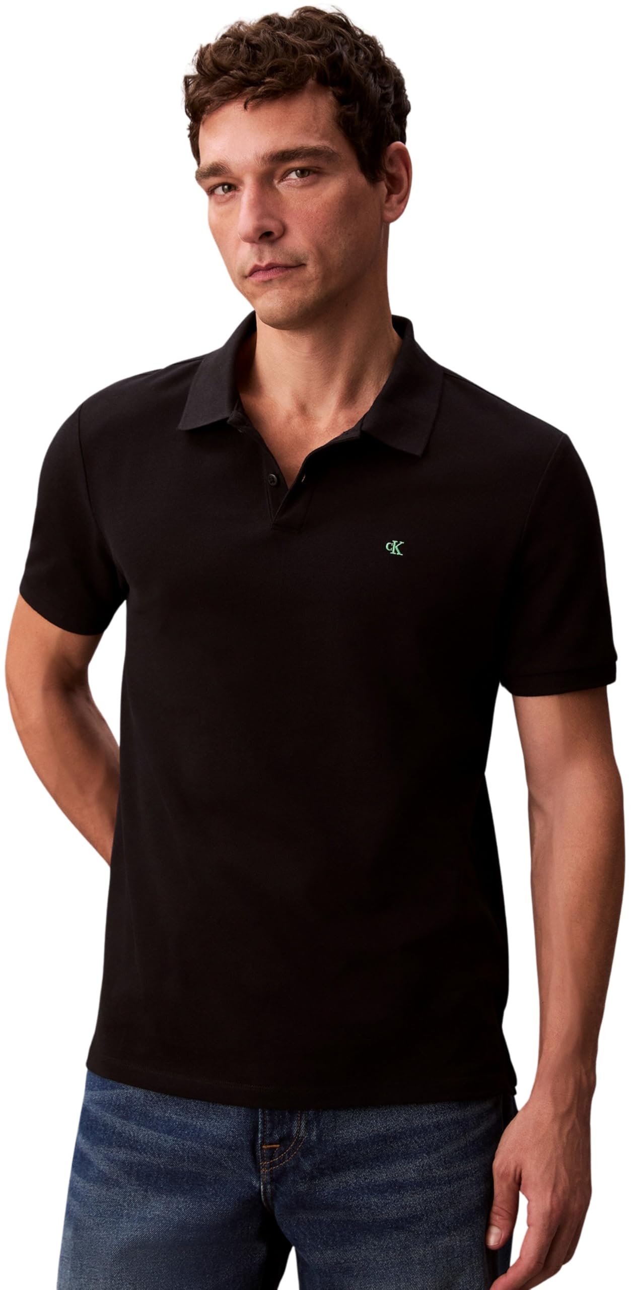 Calvin Klein Jeans Men's Black Ckj Pique Short-Sleeve Polo Shirt in Size L, Sports Direct
